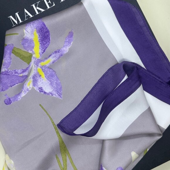 Floral Elegant Women Scarf Bandana Green Purple Vintage Silk Appaerance Top - Picture 2 of 6